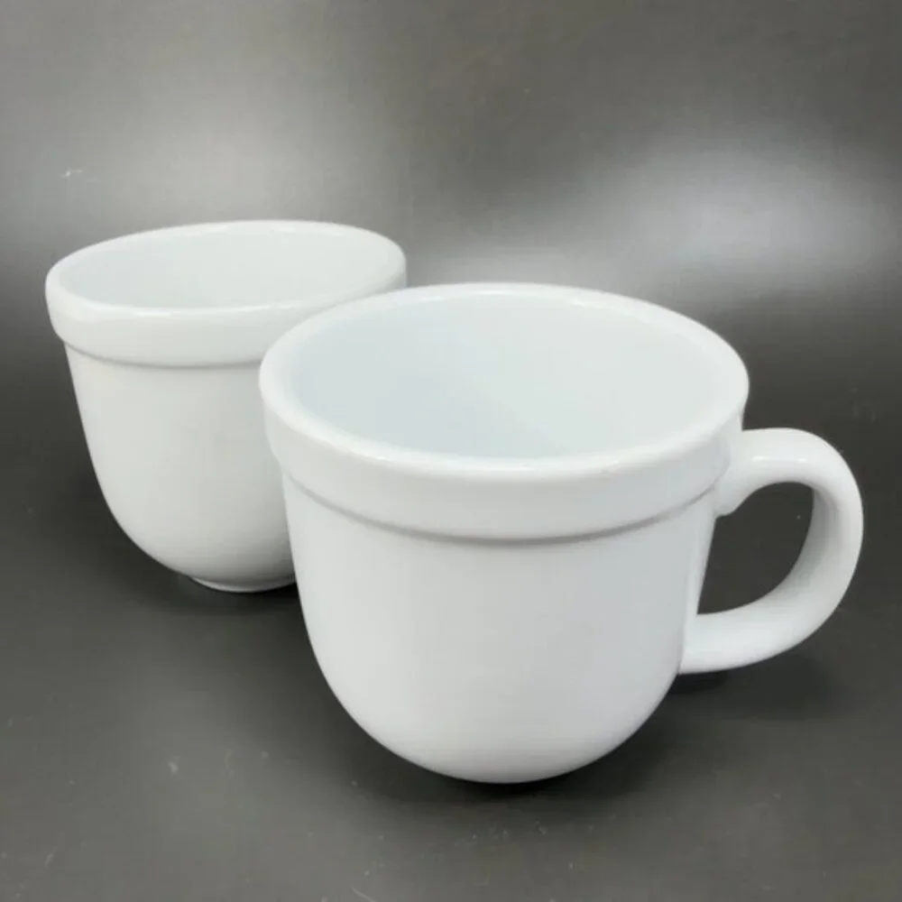 Pottery Barn White Porcelain‎ Ceramic Coffee Mug Cup Set 2 SUPPERTIME Mugs Cups